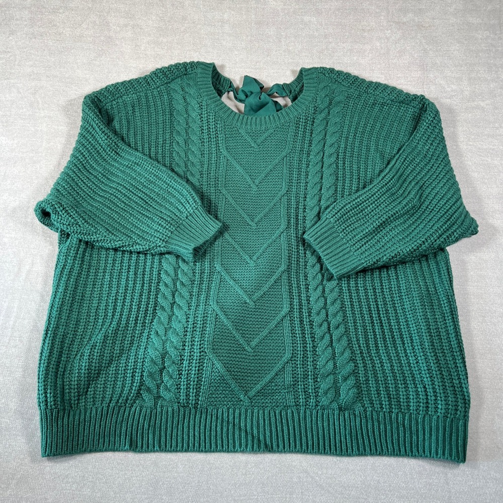 Torrid Cable Knit Tie Back Pullover Sweater Womens Plus Size 5 Green Acrylic
